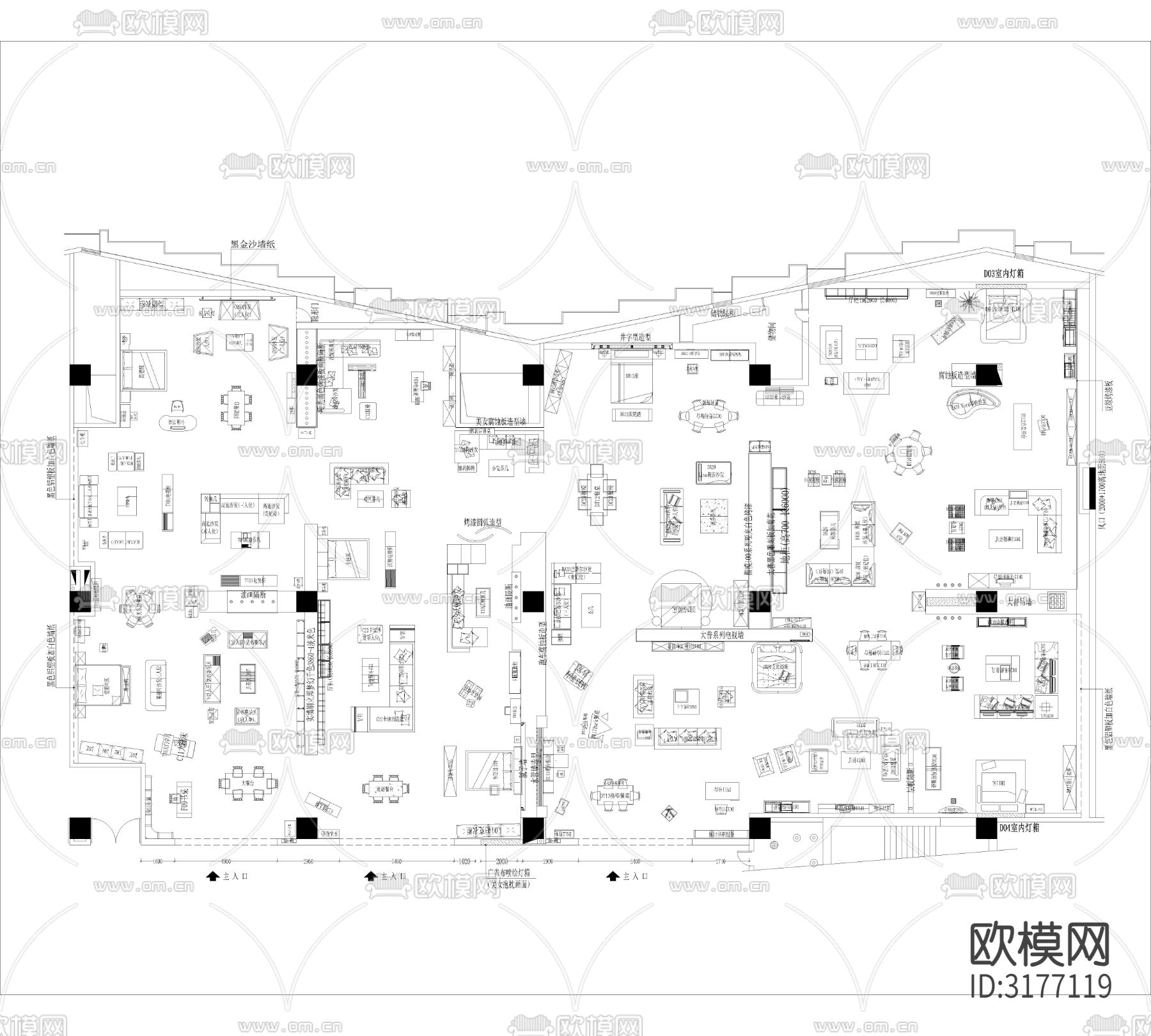 佛山楷模专卖店cad平面图下载（渲染图1）