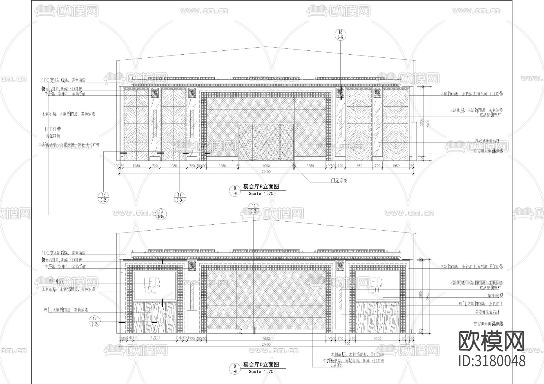 1690㎡高端宴会厅 餐厅CAD施工图下载（渲染图3）
