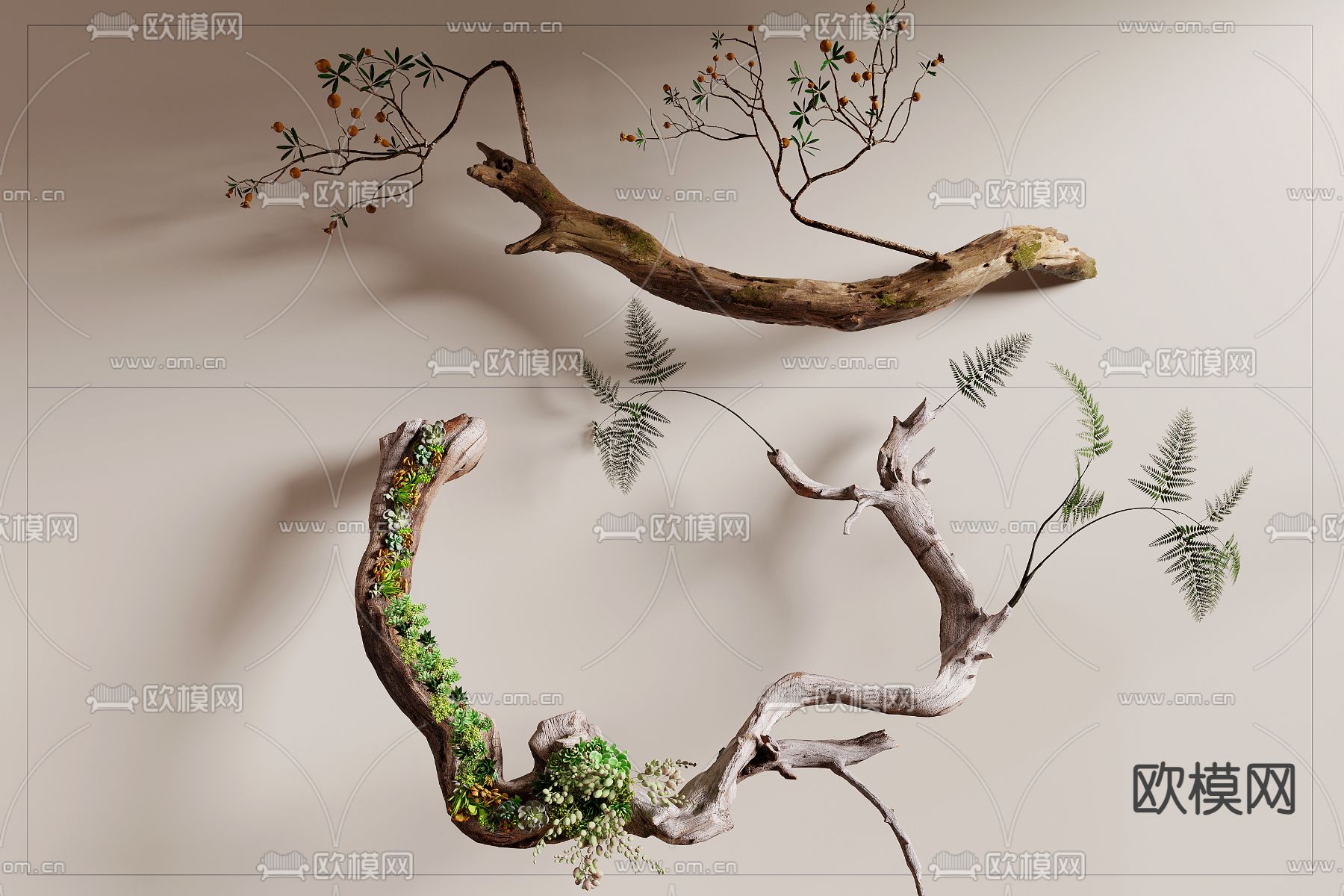 枯木绿植 旧木头 枯树枝3d模型下载
