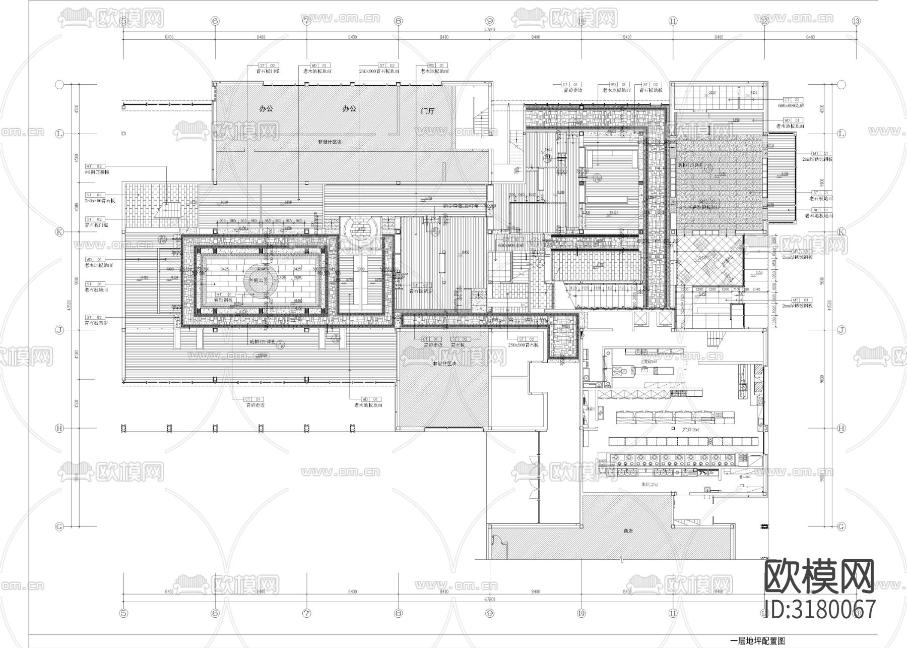 2930㎡餐厅CAD施工图下载（渲染图3）