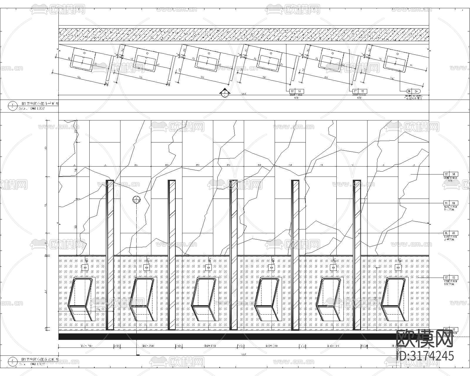男卫生间小便斗大样图下载（渲染图2）