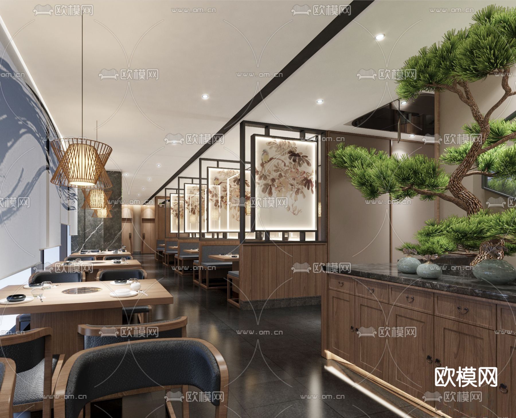 新中式中餐馆3d模型下载（渲染图2）