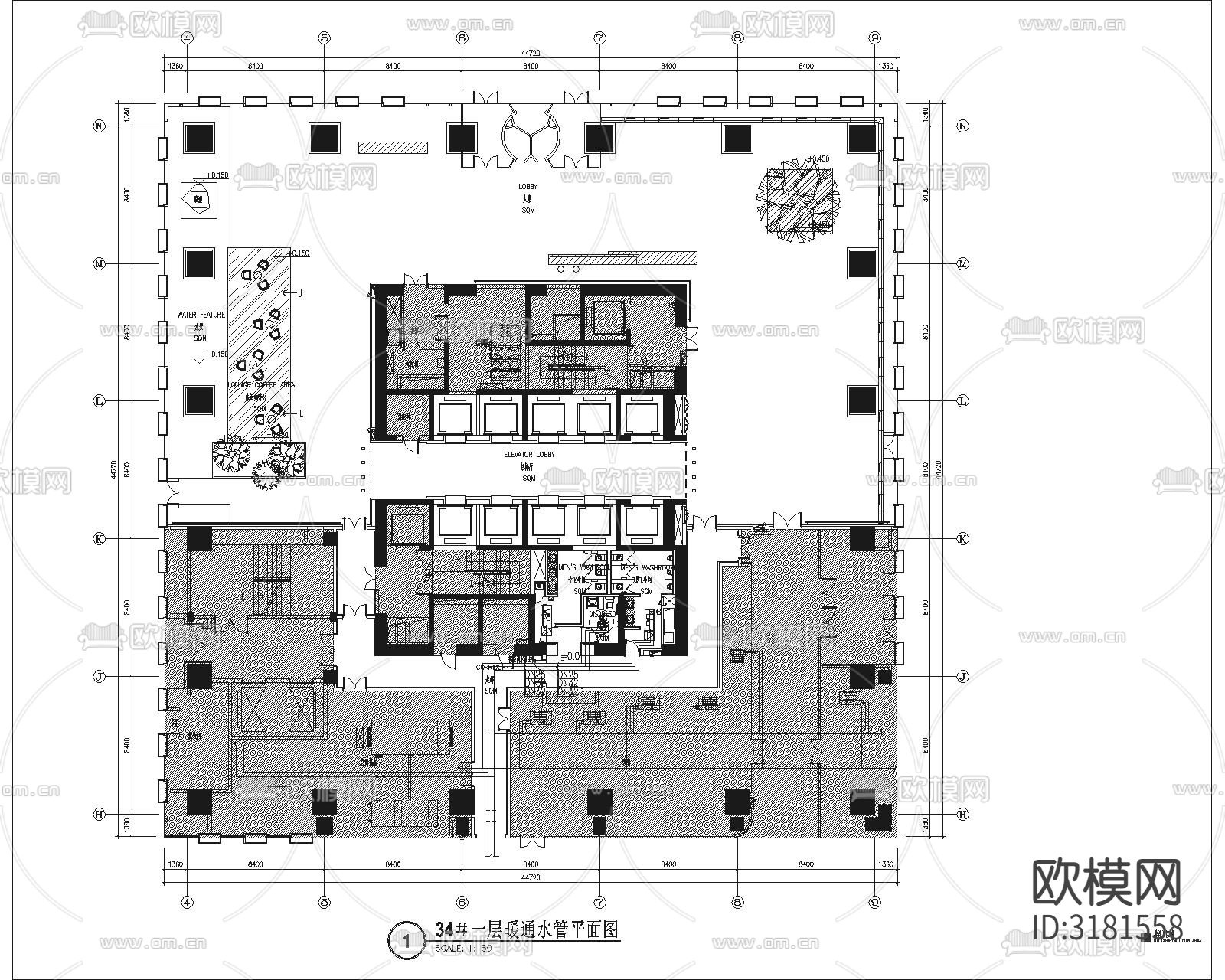 某办公楼空调图 电气图 给排水图下载（渲染图2）