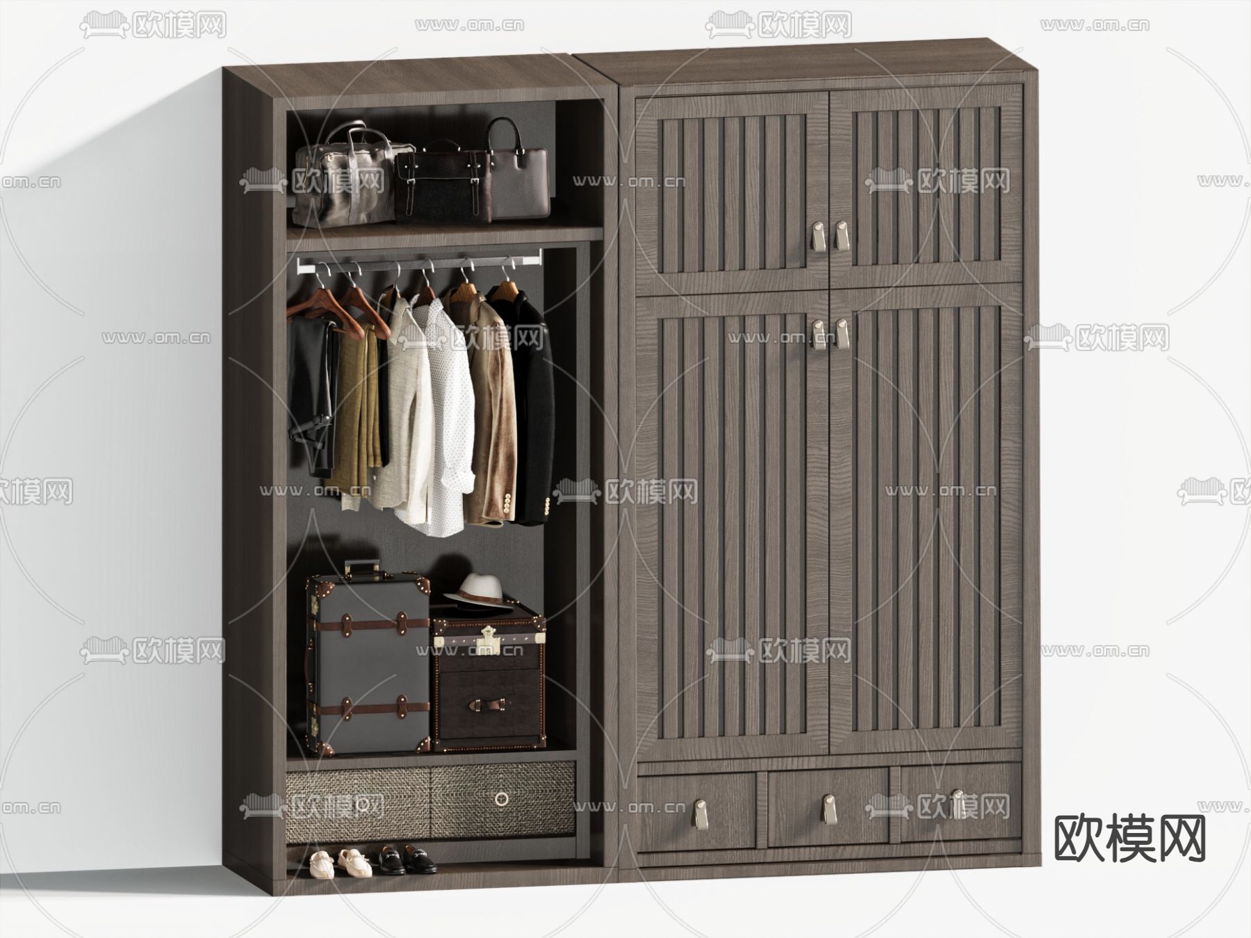 中古风衣柜su模型下载（渲染图2）