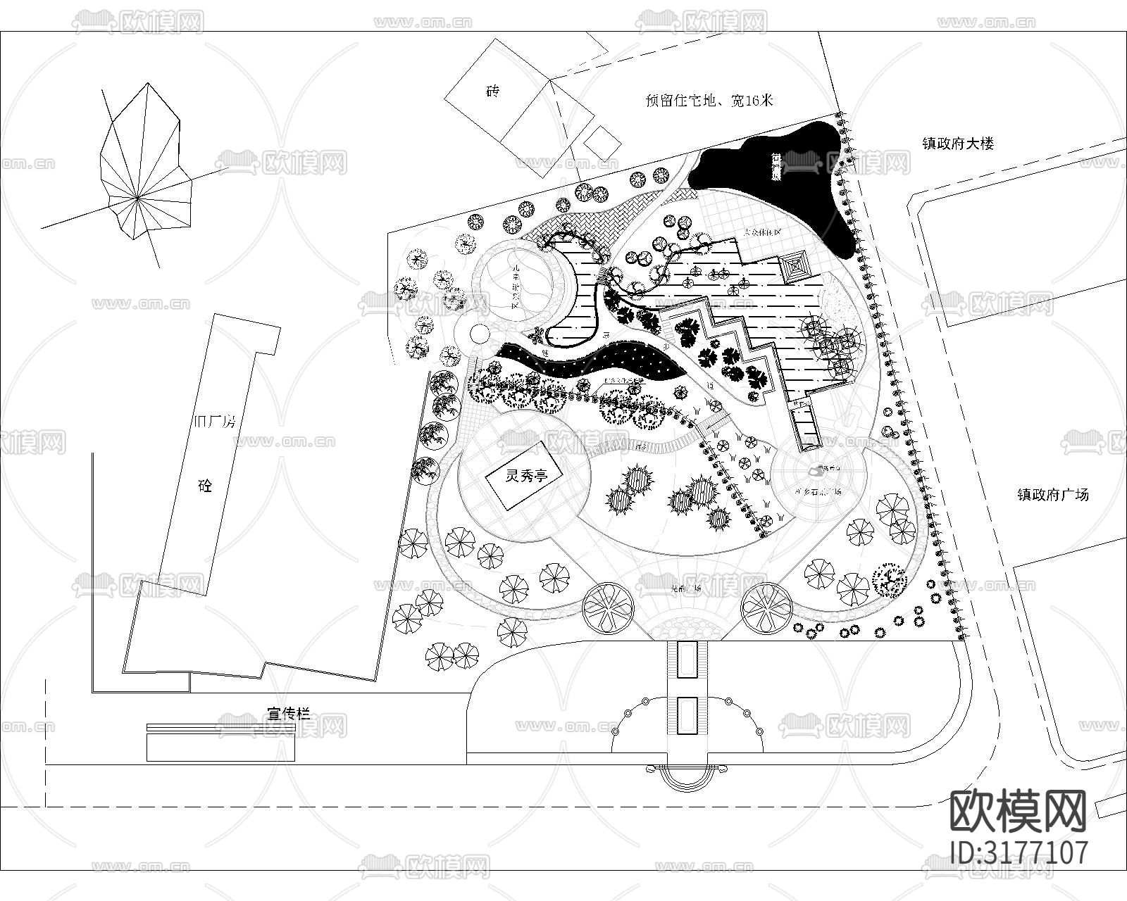 乡镇公园小游园cad平面图下载（渲染图1）