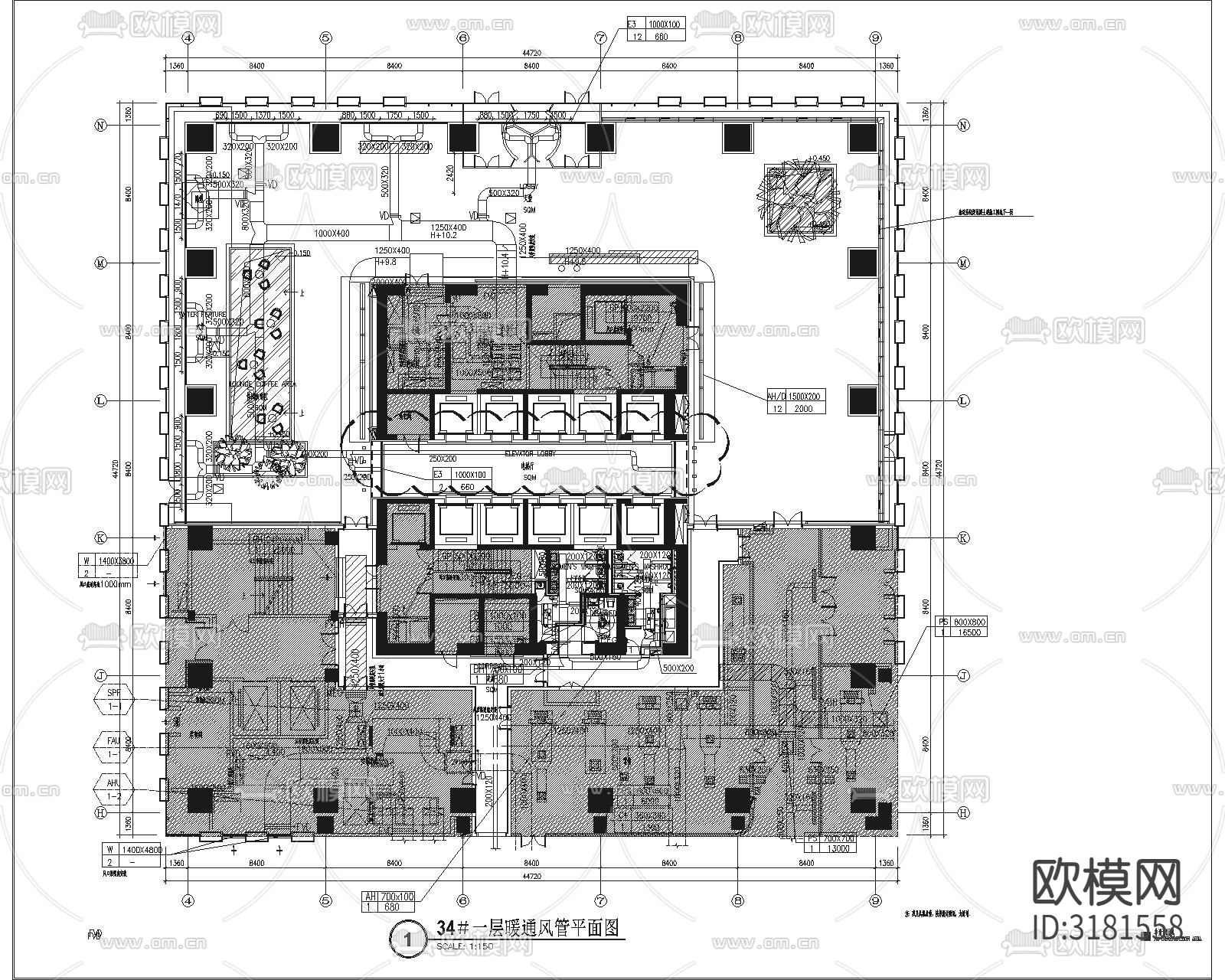 某办公楼空调图 电气图 给排水图下载（渲染图1）