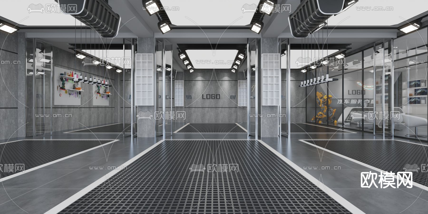 现代汽修店3d模型下载（渲染图2）