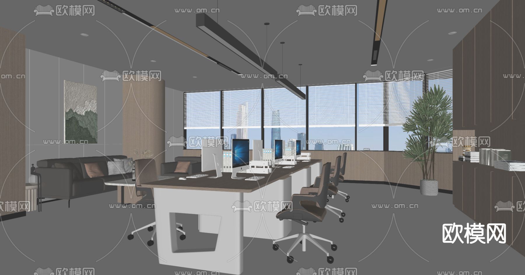 现代公共办公区su模型下载（渲染图1）