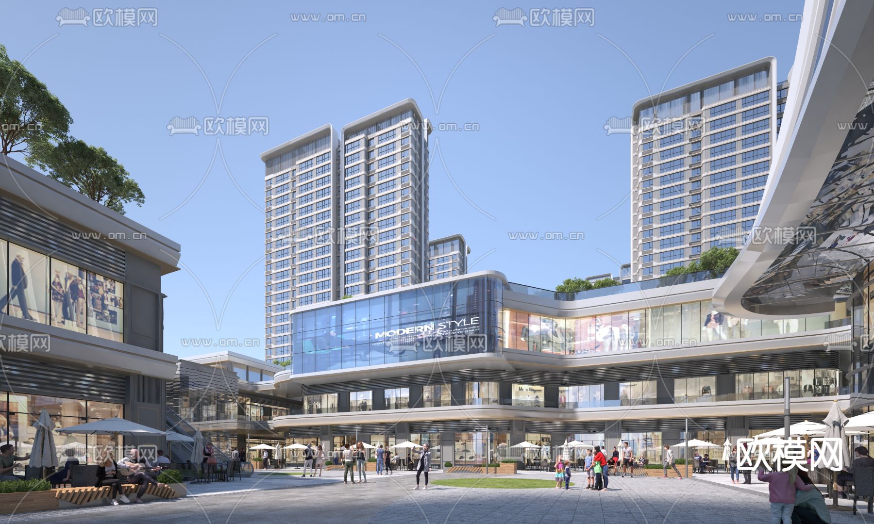 现代商业街外观3d模型下载