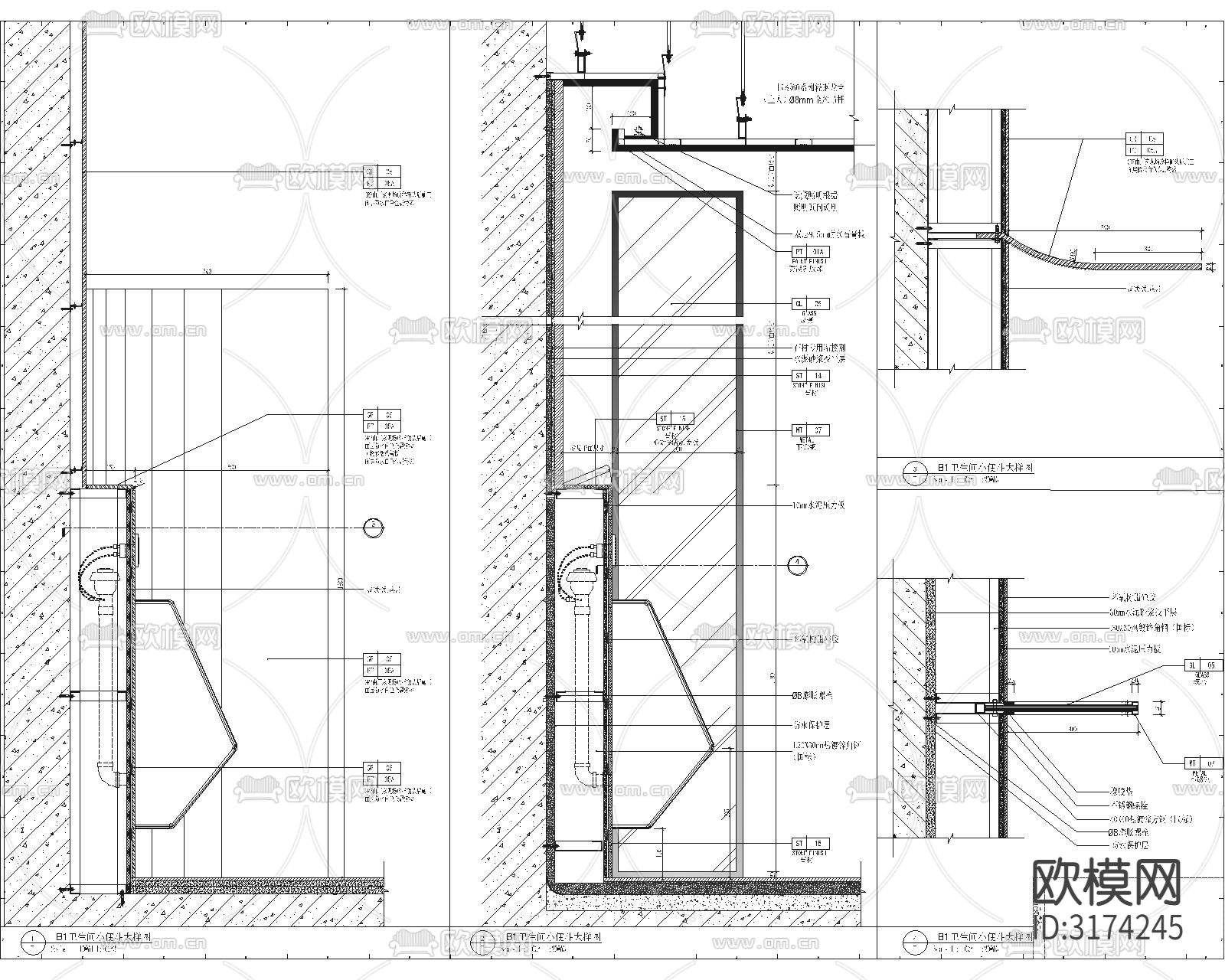 男卫生间小便斗大样图下载（渲染图3）