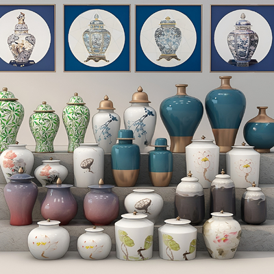  中式陶罐 罐子 瓷器su模型 