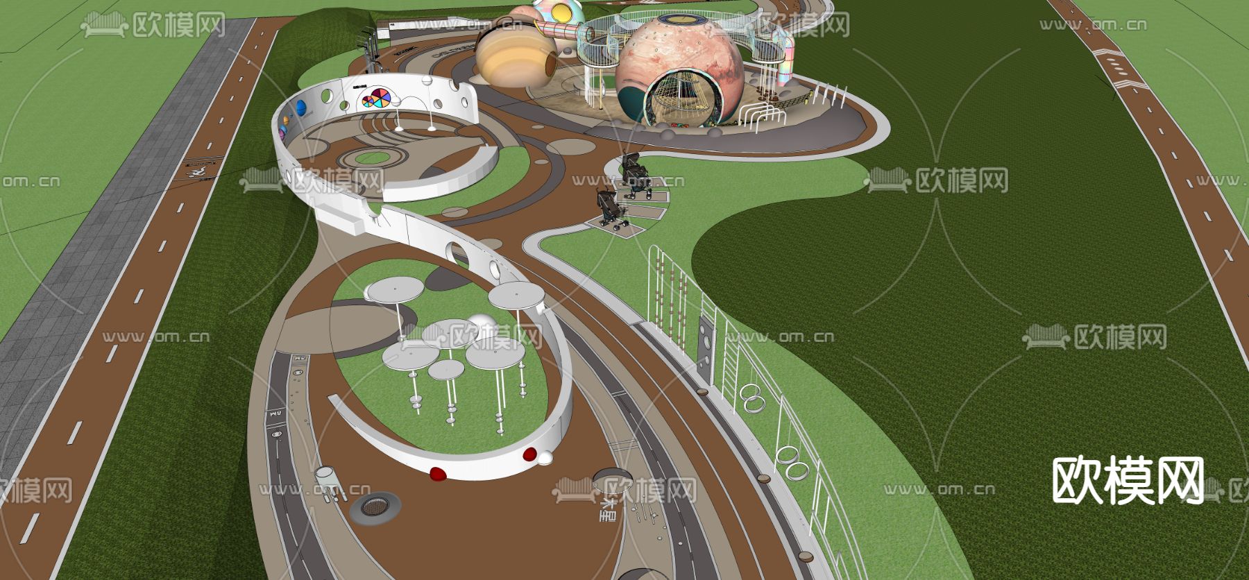 现代星球主题儿童乐园su模型下载（渲染图1）