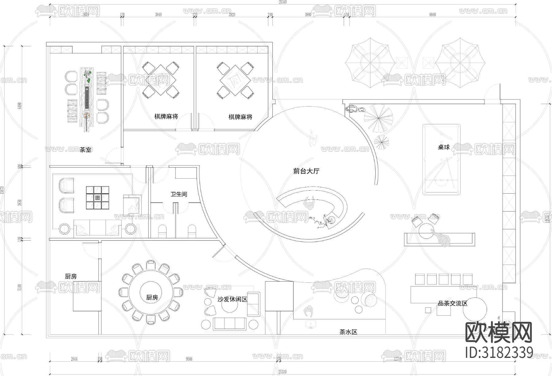 私人休闲娱乐棋牌麻将雪茄会所cad平面图下载（渲染图2）