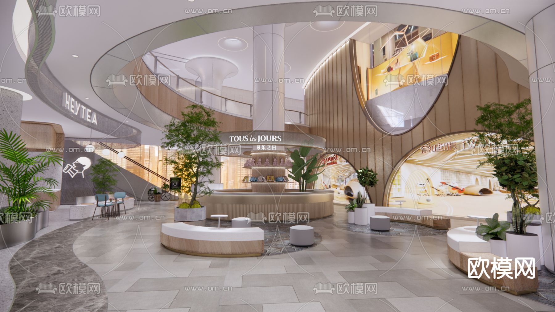 现代商场中庭su模型下载（渲染图2）