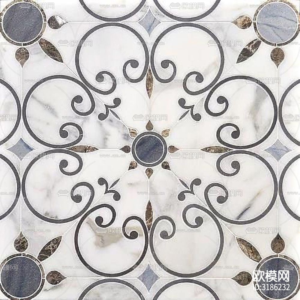 白色大理石材拼花 地砖贴图下载
