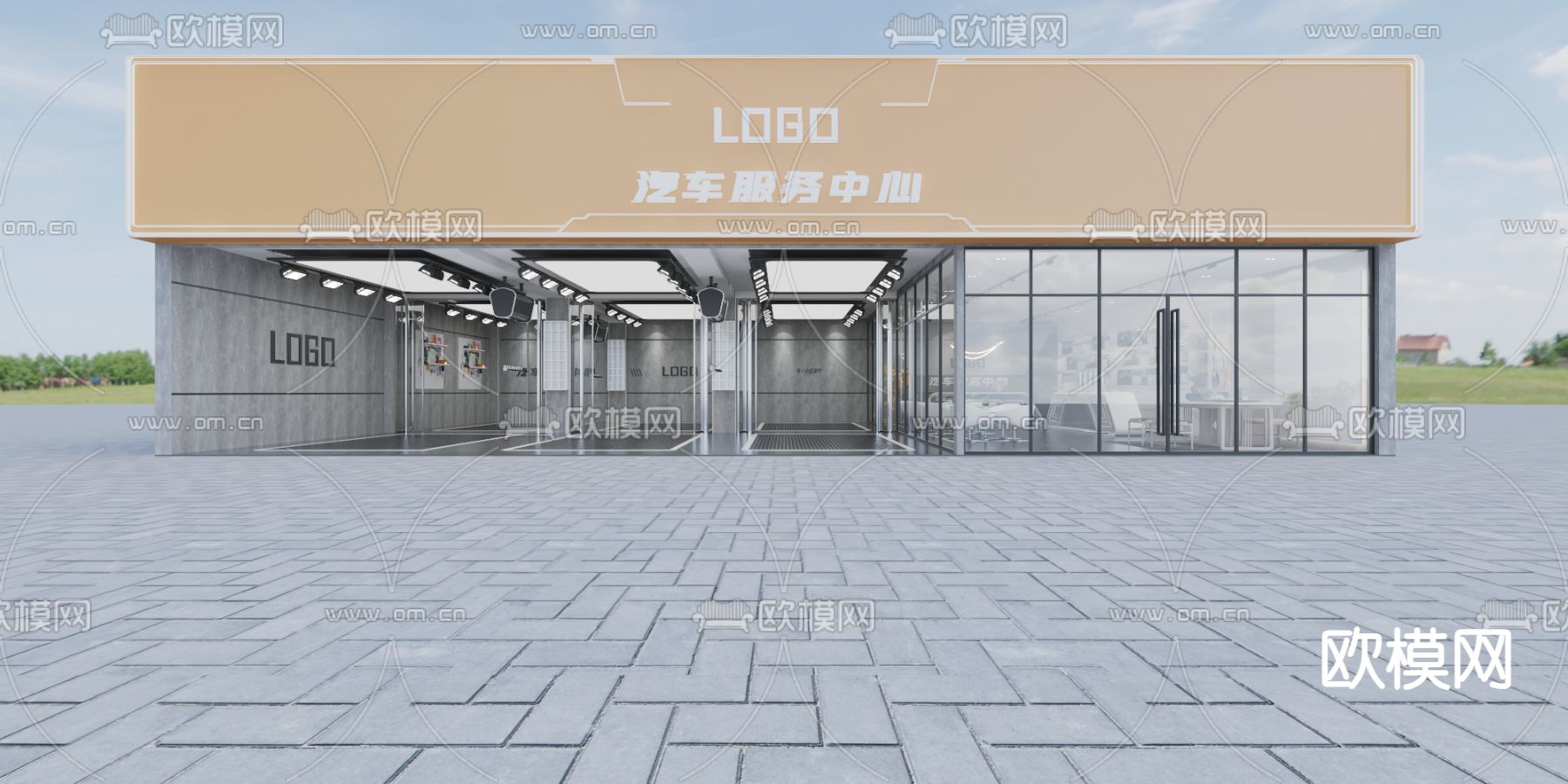 现代汽修店3d模型下载（渲染图1）