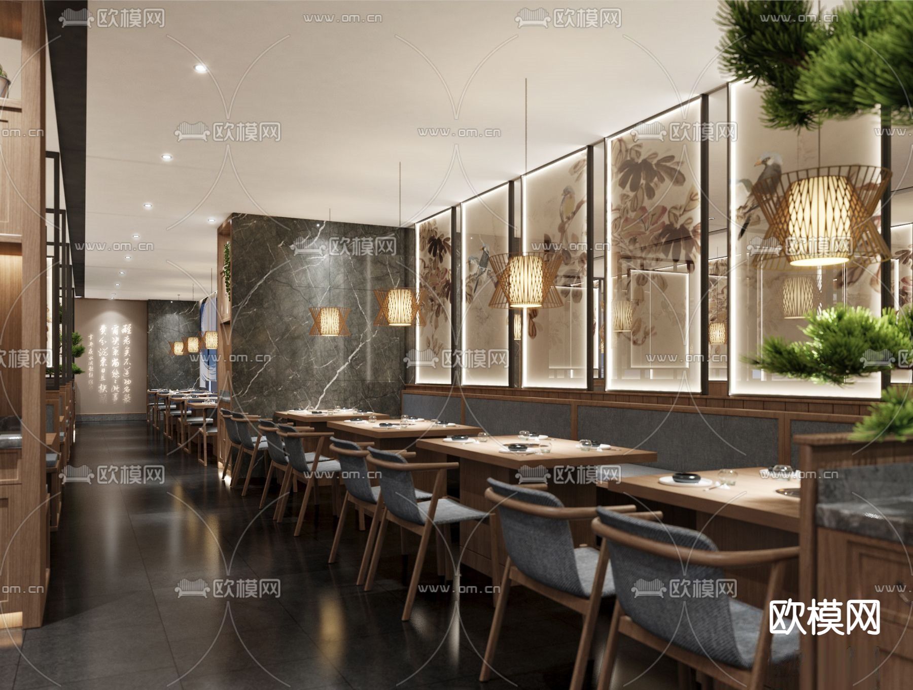 新中式中餐馆3d模型下载（渲染图1）
