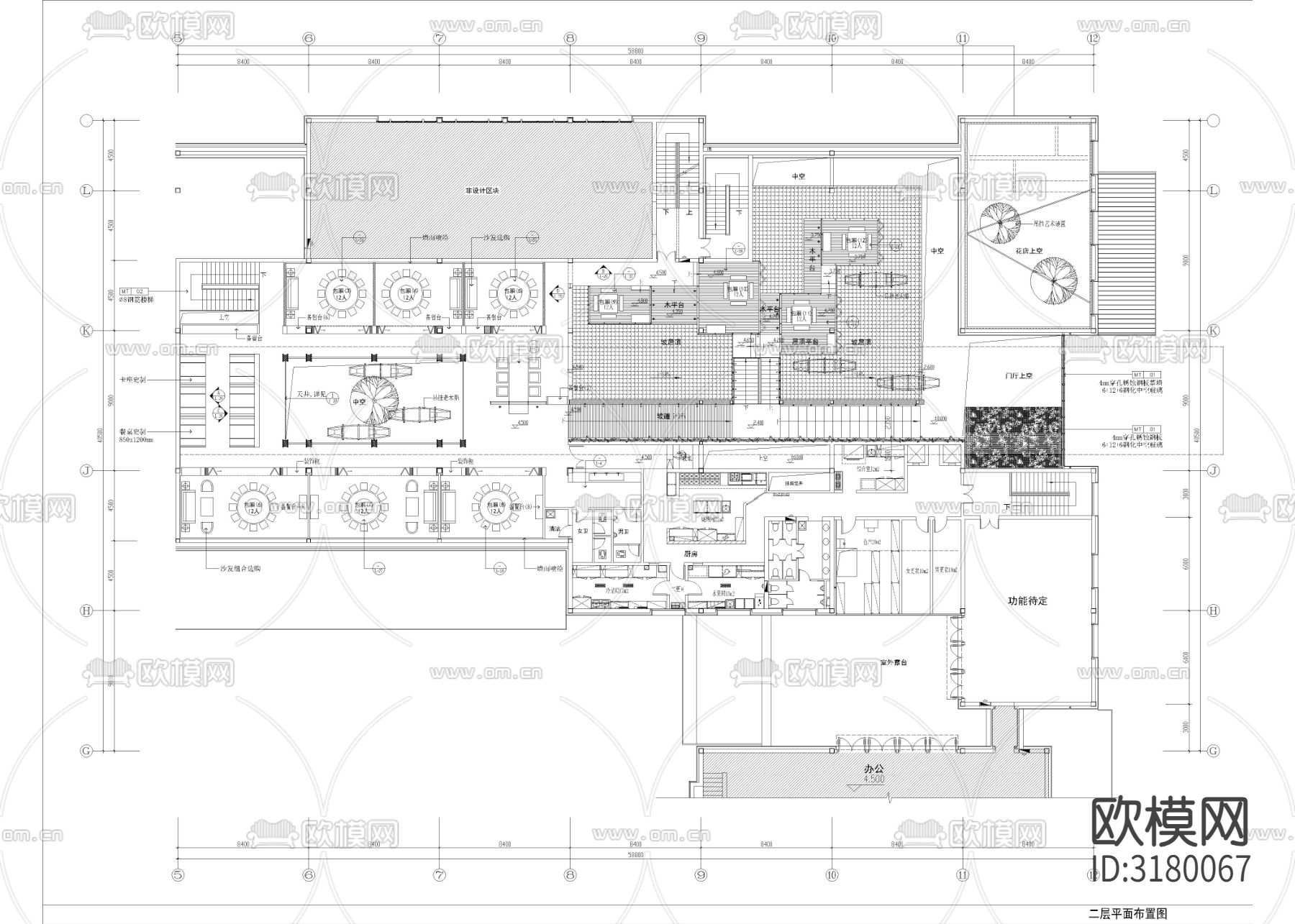 2930㎡餐厅CAD施工图下载（渲染图2）