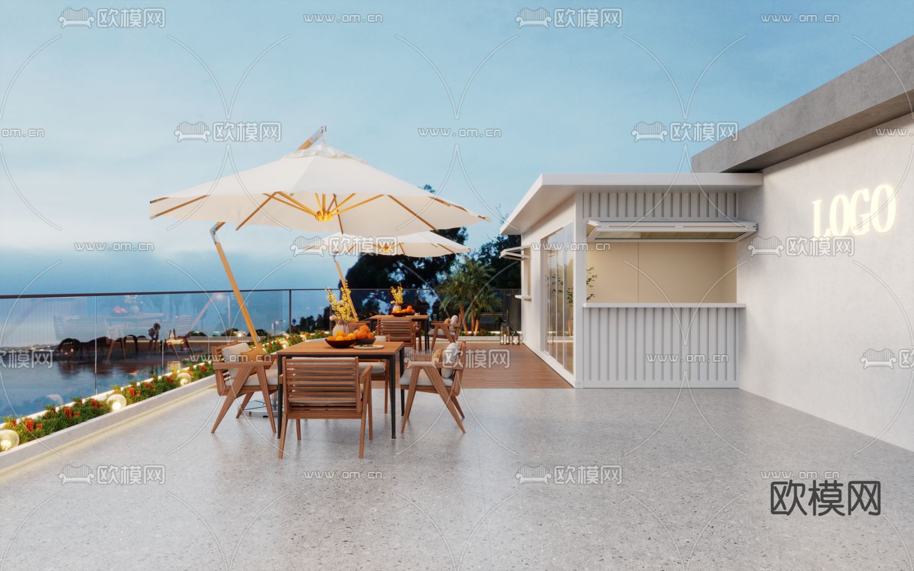 现代阳台 露台 屋顶花园3d模型下载（渲染图1）