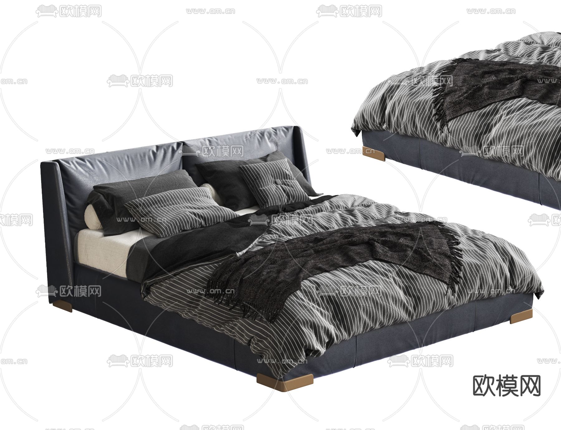 高级灰双人床3d模型下载