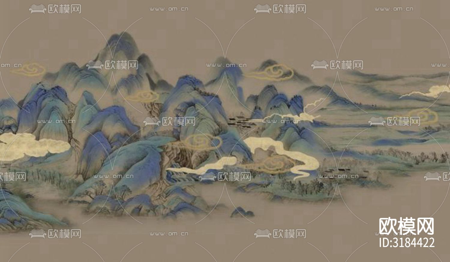 新中式山水壁纸贴图下载（渲染图3）