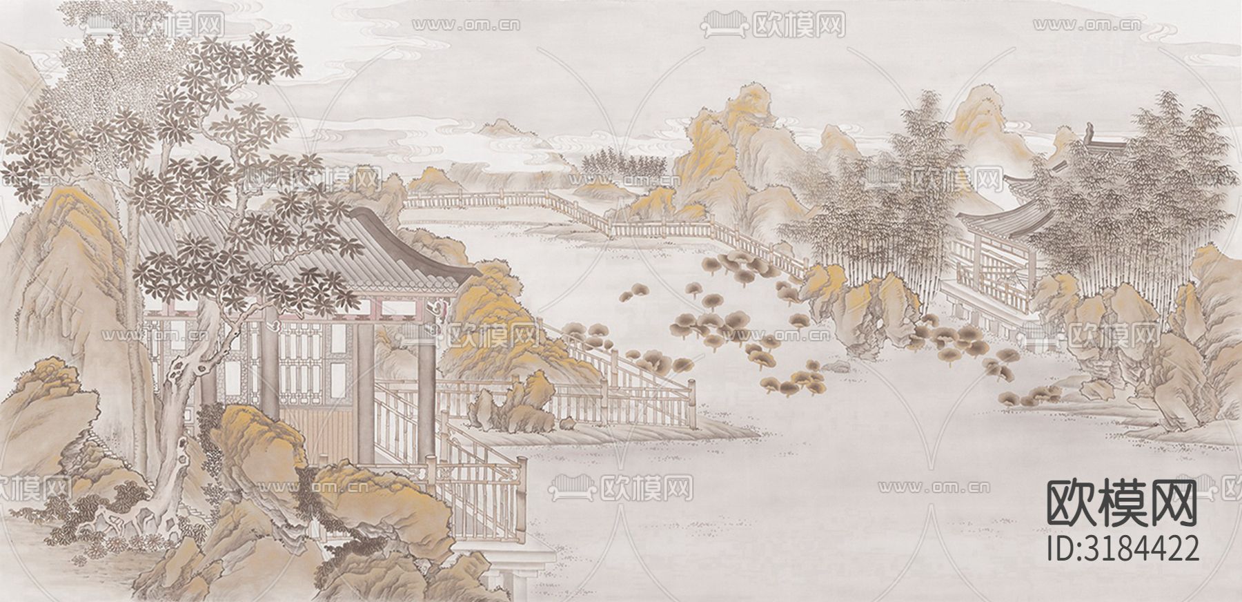 新中式山水壁纸贴图下载（渲染图6）