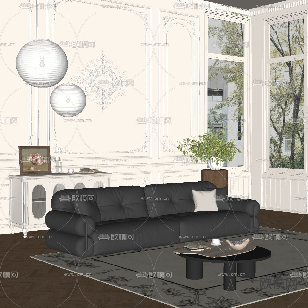 法式双人沙发su模型下载（渲染图1）