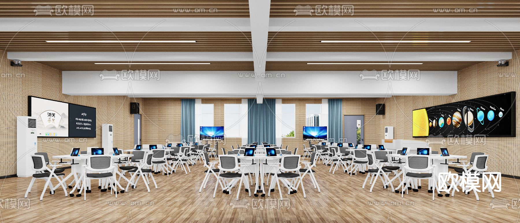 现代学校 智慧教室 多媒体教室3d模型下载（渲染图2）