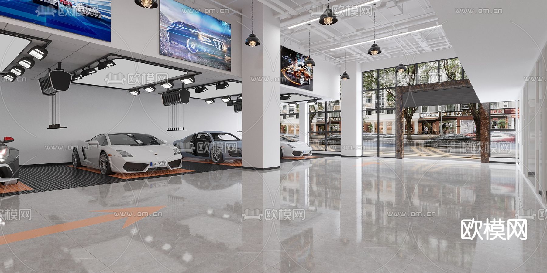 现代汽修店 汽车美容店3d模型下载（渲染图2）