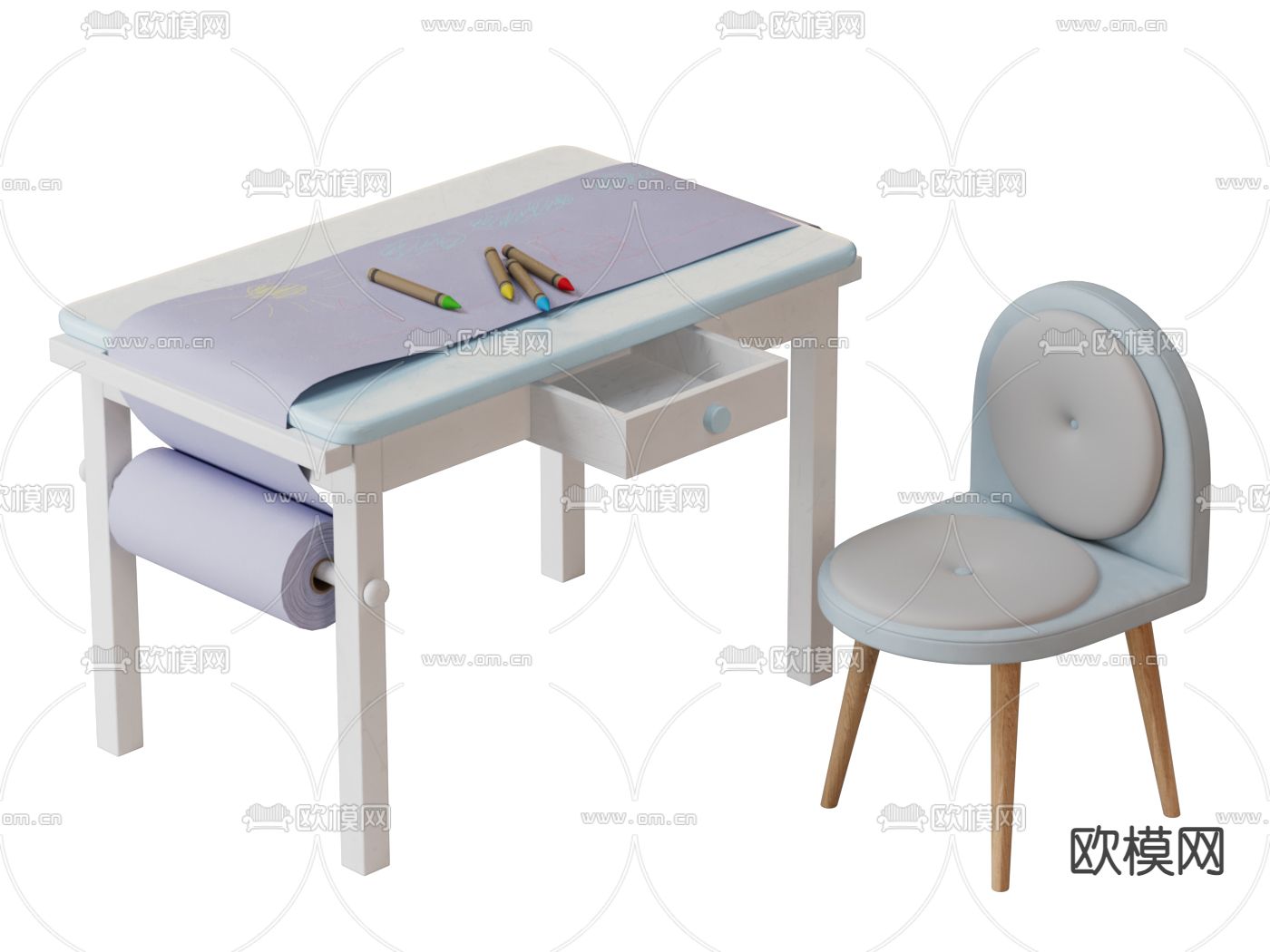儿童学习桌 书桌椅3d模型下载