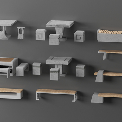  现代户外石桌椅su模型 