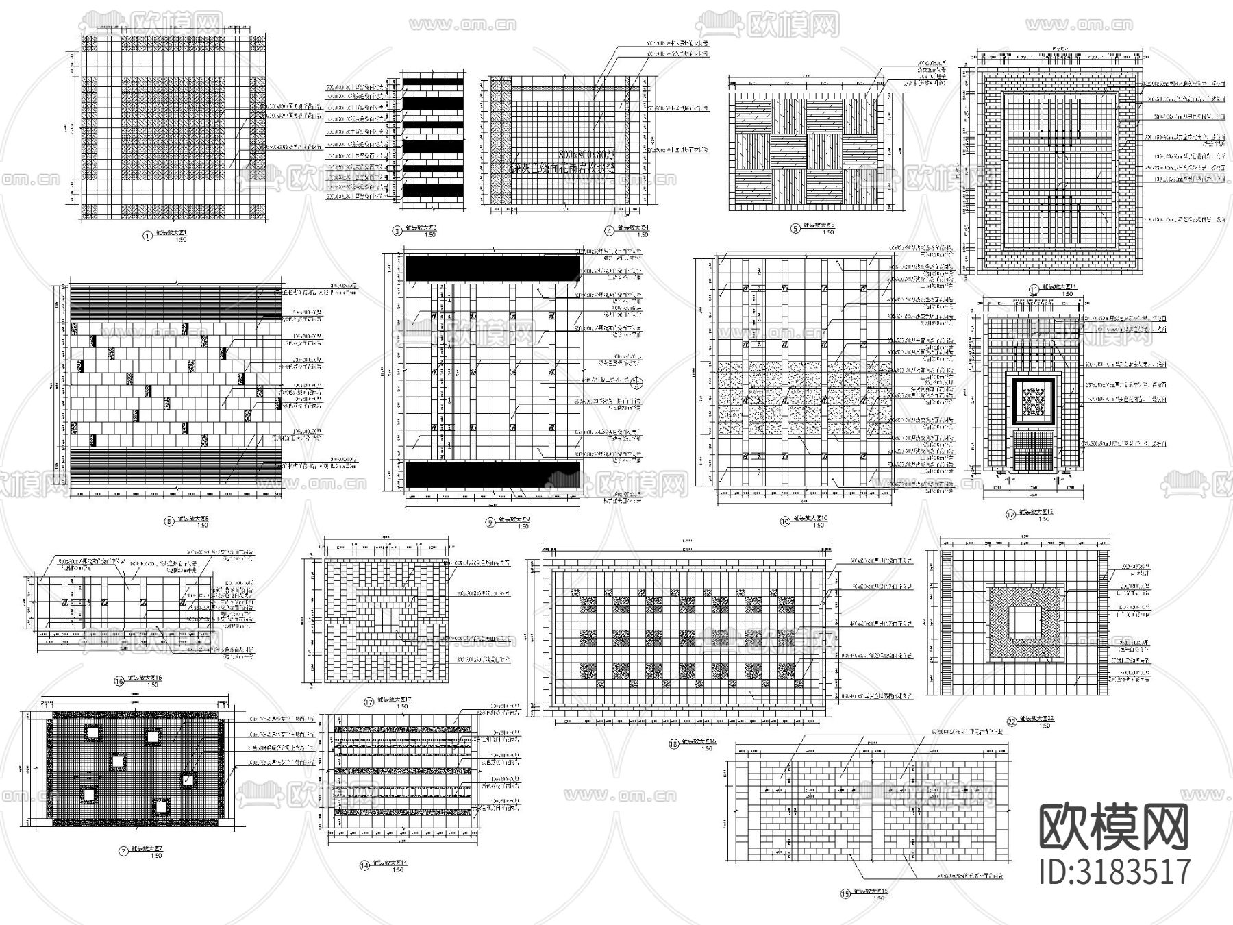 广场拼花碎拼人行道盲道CAD施工图下载（渲染图2）