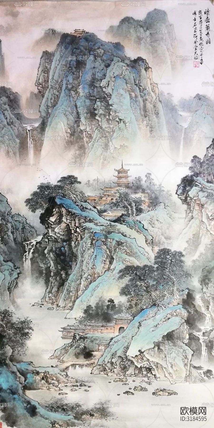 中式山水国画挂画壁纸贴图下载（渲染图8）