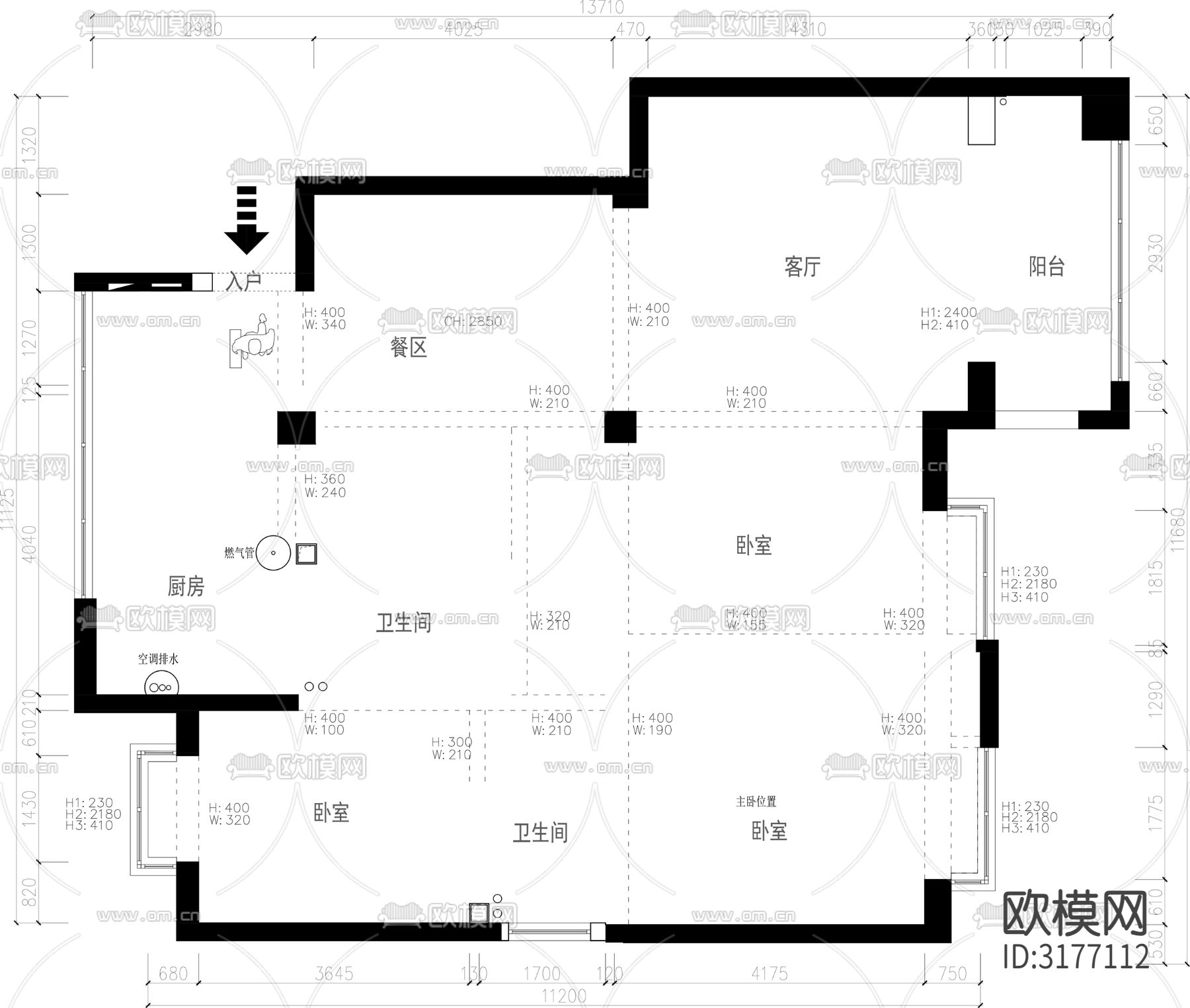 121㎡创意设计cad平面图下载（渲染图1）