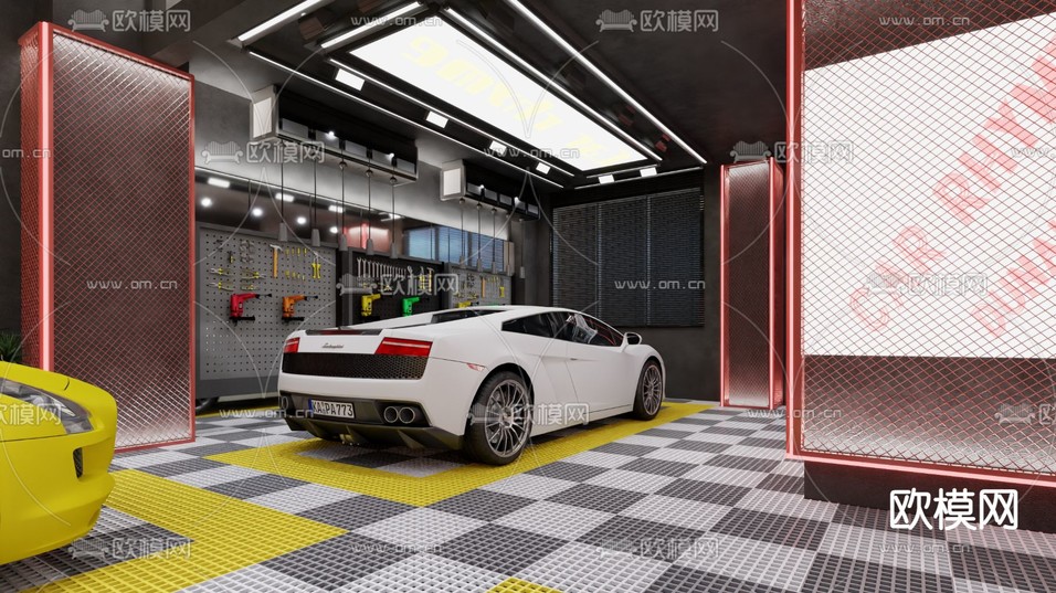 现代汽修店3d模型下载(渲染图2)