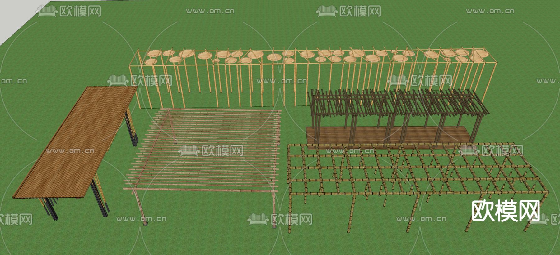 廊架 竹子廊架 休闲廊架 亭子su模型