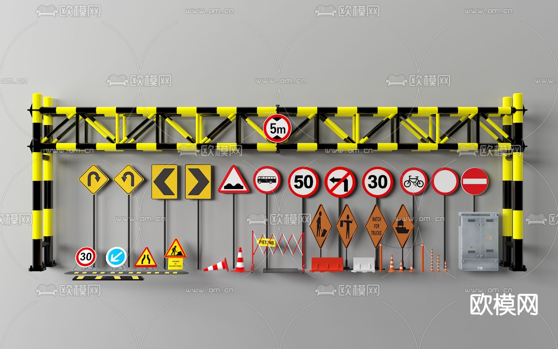 施工路障 警示牌 交通指示牌3d模型下载