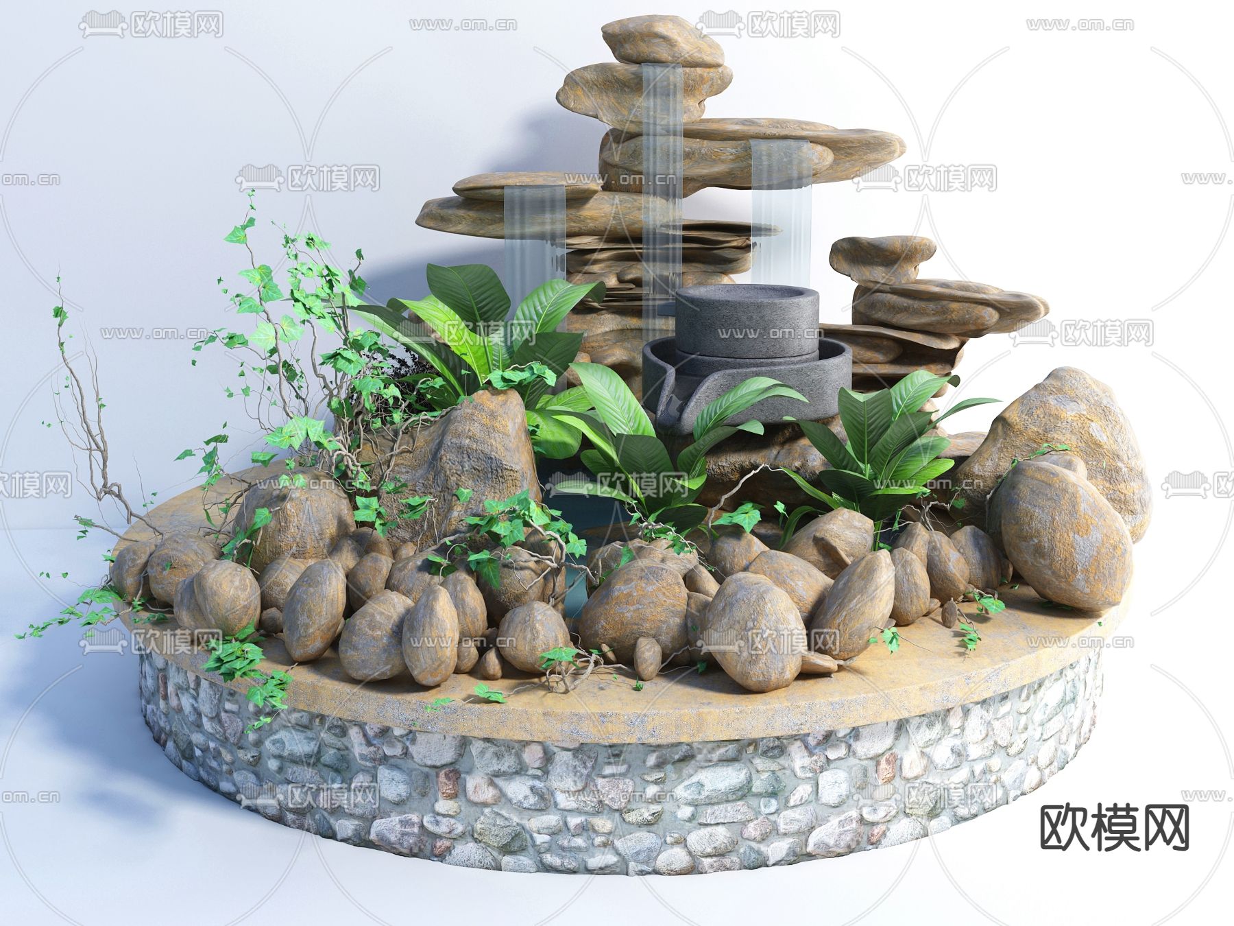 假山流水 流水钵 景观石3d模型下载