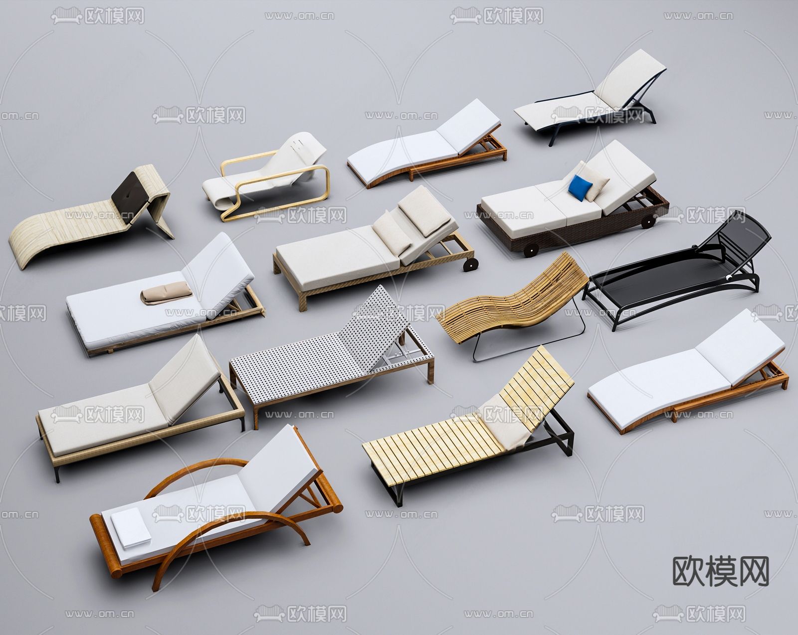 现代沙滩椅 户外躺椅3d模型下载