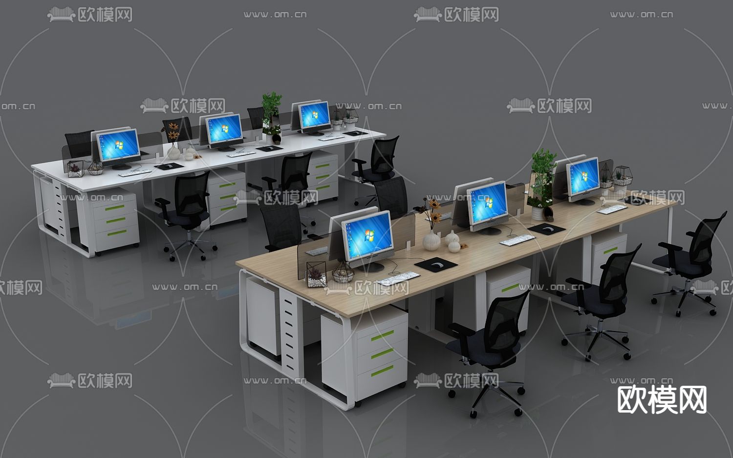 简约电脑桌 屏风卡位3d模型下载