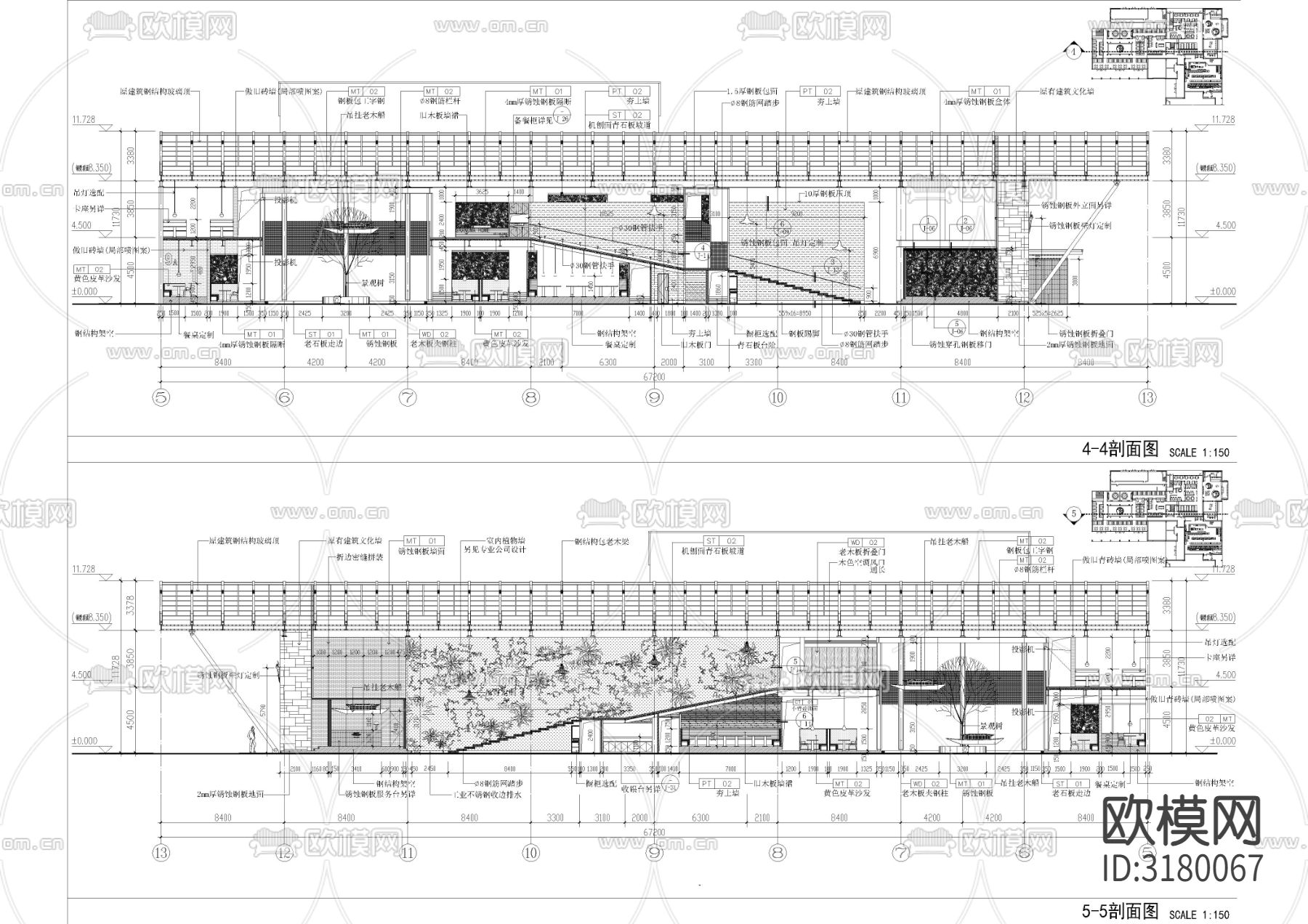 2930㎡餐厅CAD施工图下载（渲染图5）