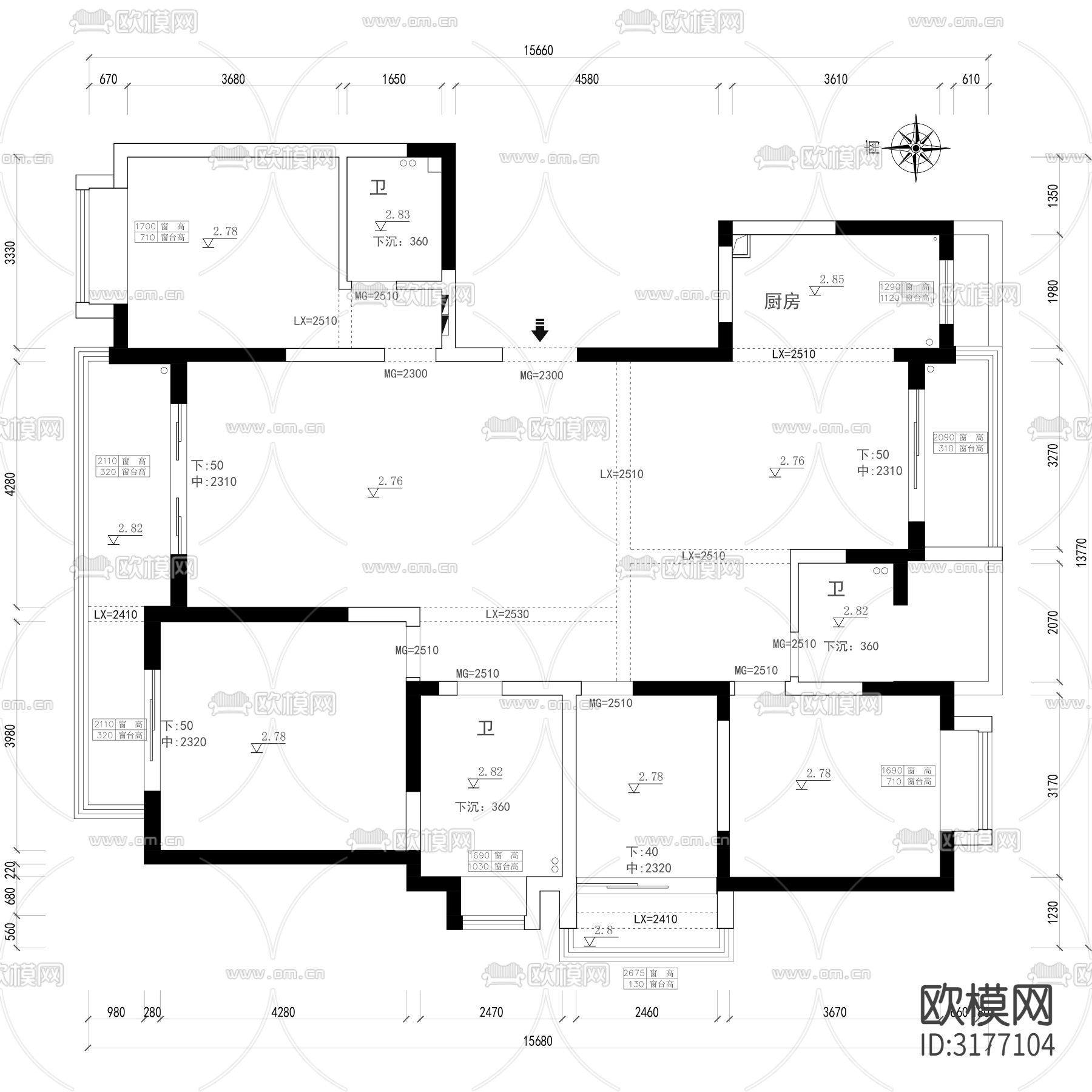169㎡家庭书房cad平面图下载（渲染图2）