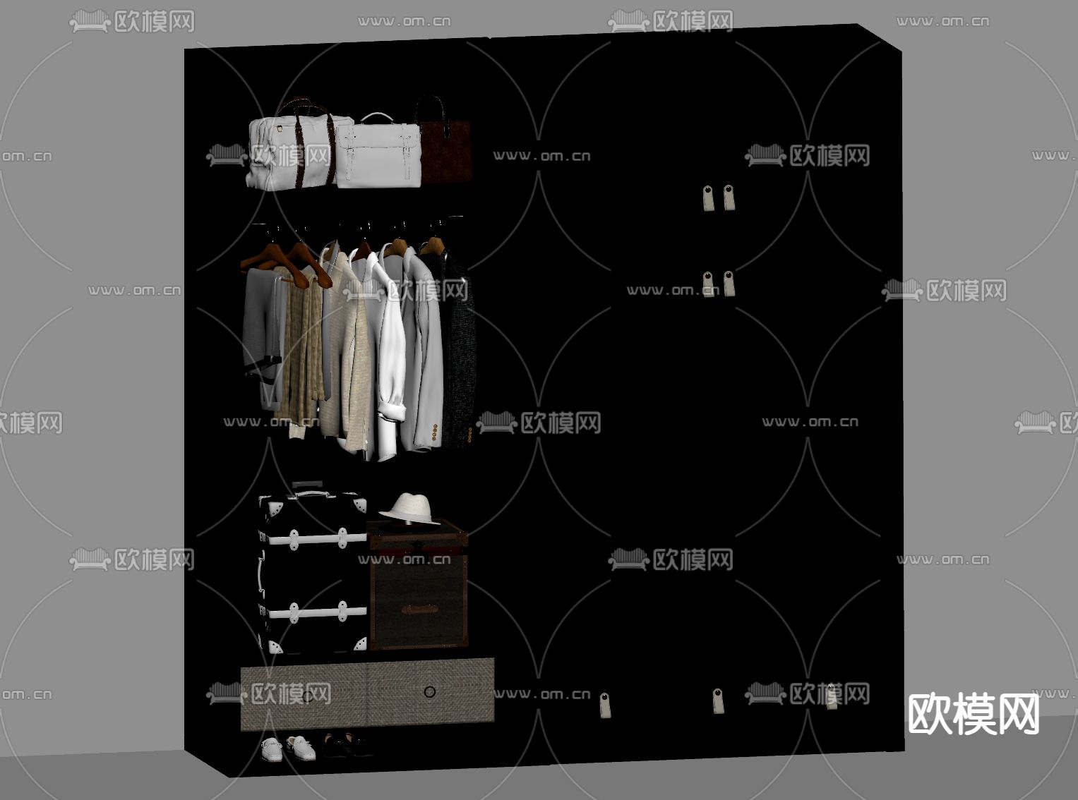 中古风衣柜su模型下载（渲染图1）