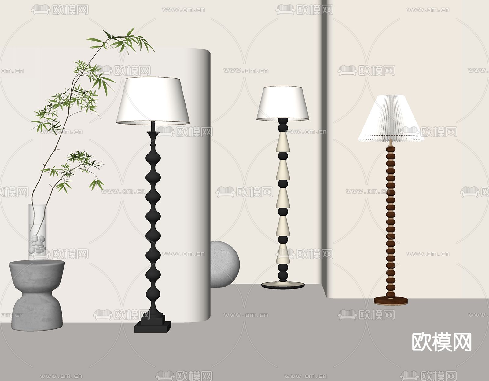 中古风落地灯su模型下载（渲染图1）
