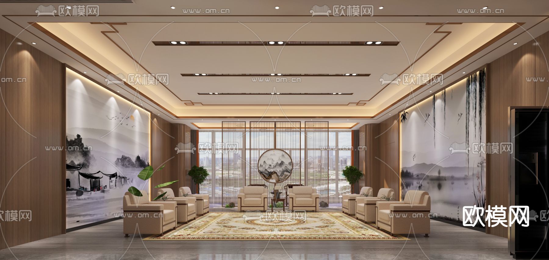 新中式接待室3d模型下载