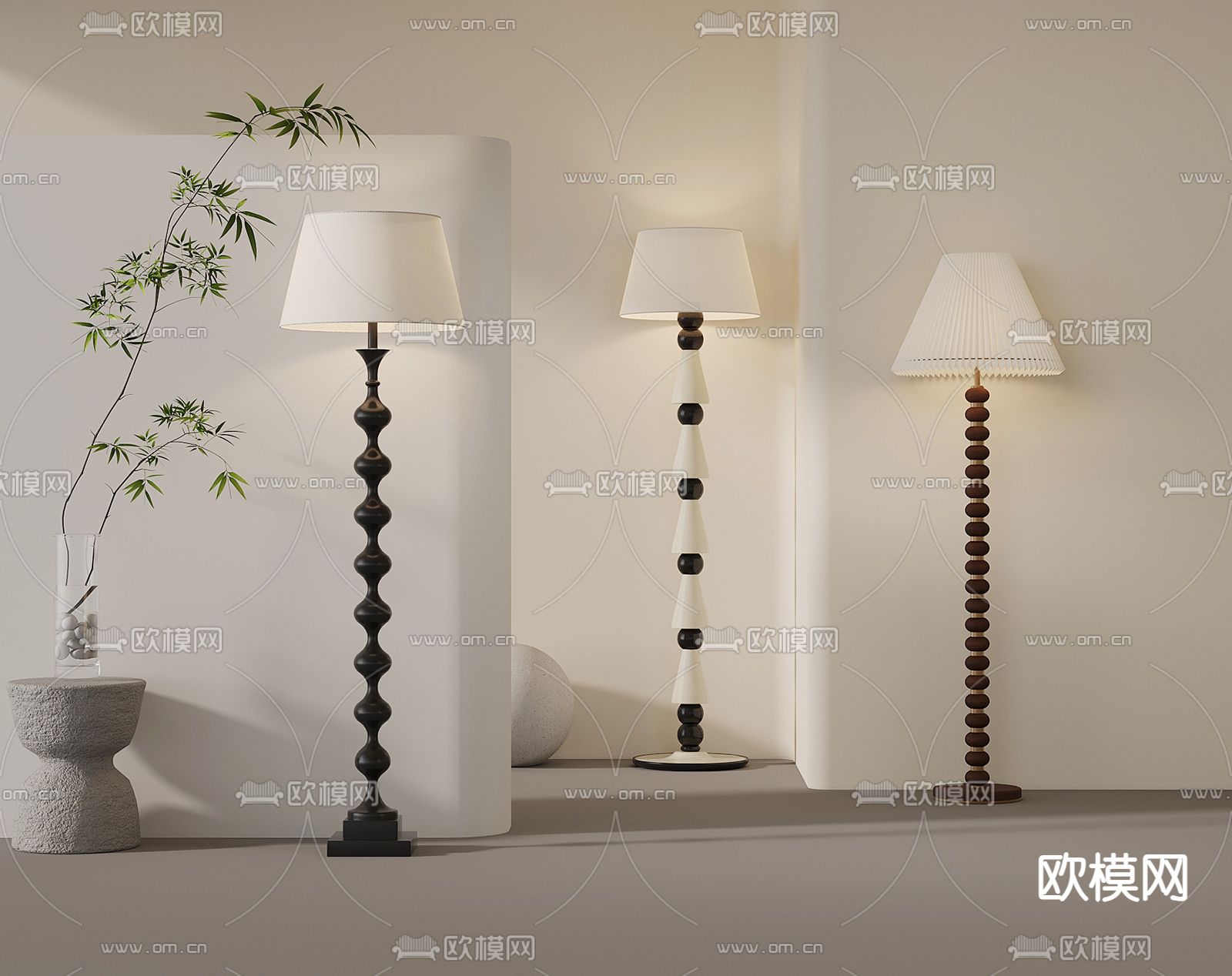 中古风落地灯su模型下载（渲染图2）