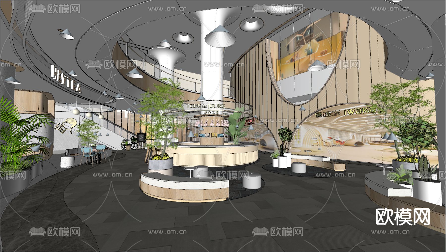 现代商场中庭su模型下载（渲染图1）