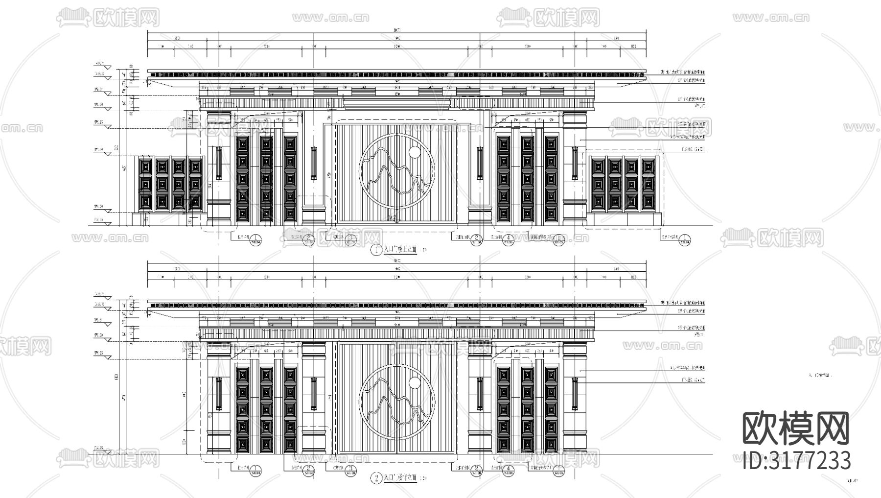 新中式入口大门 门楼cad施工图下载（渲染图6）