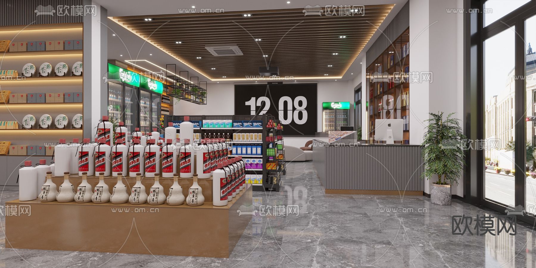 现代烟酒店3d模型下载（渲染图2）