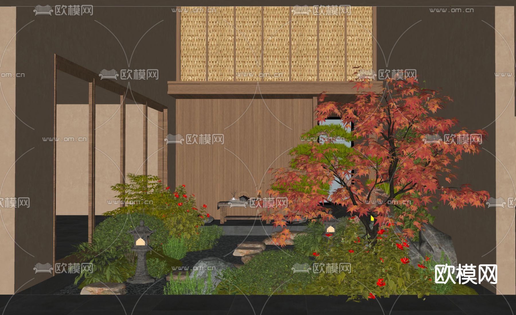 日式庭院景观su模型下载（渲染图1）